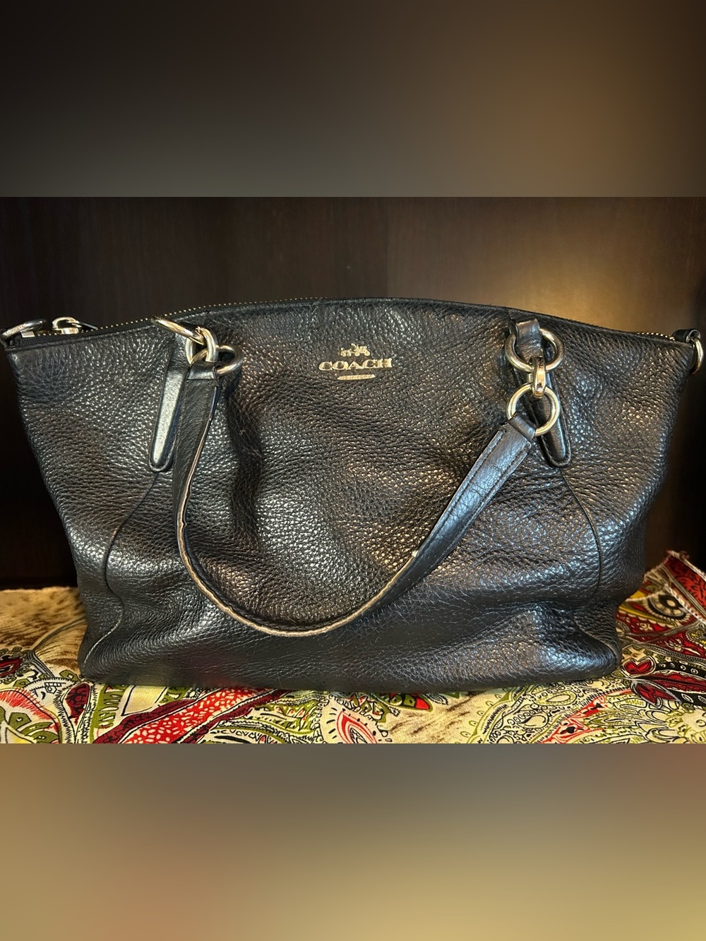 Coach Black Pebbled Leather Shoulder Bag with Gold Hardware